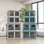 Boîtes de rangement pliables et empilables 69L en plastique avec couvercle et 4 roulettes, accès à 5 côtés, blanc