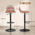 Lot de 2 Tabourets de Bar en Cuir PU, Rétro-Industriel, Hauteur Réglable, Pivotant 360°, 40x41,5x76-98cm, Marron Foncé