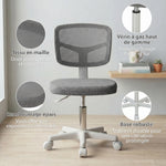 Chaise de Bureau Ergonomique Sans Accoudoirs, Fauteuil de Bureau Pivotant, Dossier Courbé en Maille et Roulettes, Gris