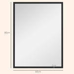 Miroir mural rectangulaire 80 x 60 cm, cadre en bois noir, idéal pour la salle de bain, salon ou chambre