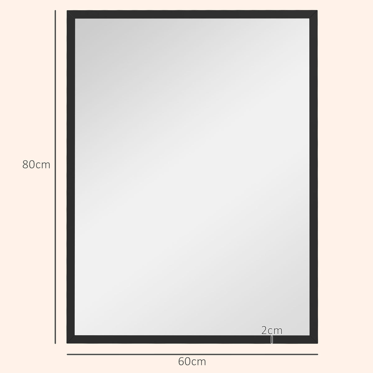Miroir mural rectangulaire 80 x 60 cm, cadre en bois noir, idéal pour la salle de bain, salon ou chambre