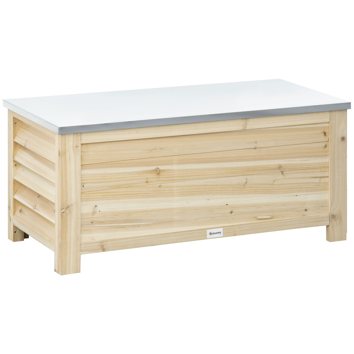 Coffre de jardin en bois et couvercle en métal galvanisé 155L avec vérins - 110 x 50 x 50 cm