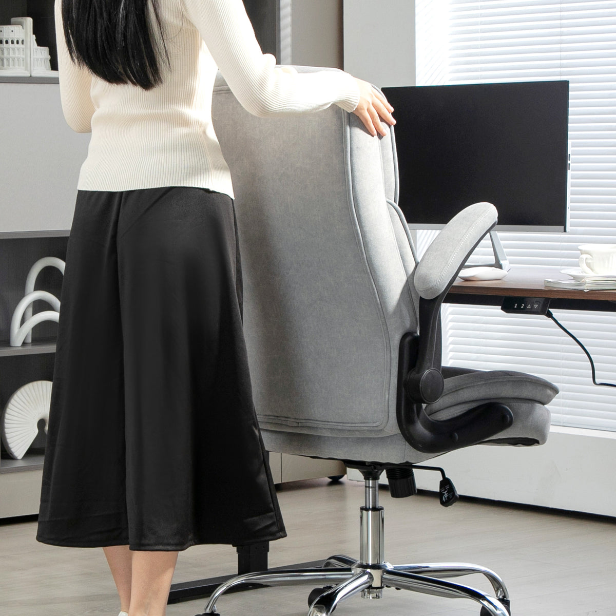 Fauteuil de bureau, chaise bureau ergonomique, hauteur réglable, accoudoirs relevables, 70 x 70 x 114-122 cm, gris
