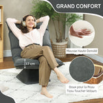 360° swivel floor chair, foldable velvet armchair with 5-position adjustable backrest, 70x62x95cm, dark gray