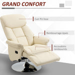 Fauteuil de relaxation inclinable pivotant repose-pied réglable, jusqu'à 150 kg, pour salon, chambre, home cinéma, crème