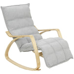 Poltrona a dondolo con poggiapiedi regolabile, sedia a dondolo con gambe in legno di betulla, 67x93x105 cm, grigio chiaro