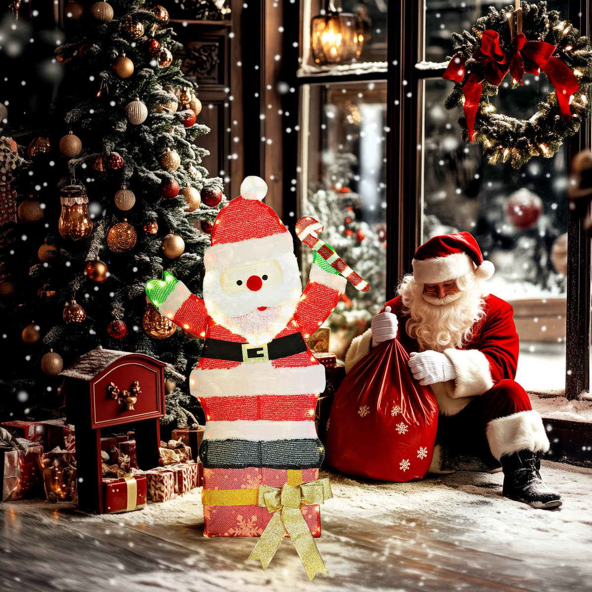 Père Noël lumineux de 90 cm avec 97 LED blanc chaud, décoration de Noël pour intérieur et extérieur