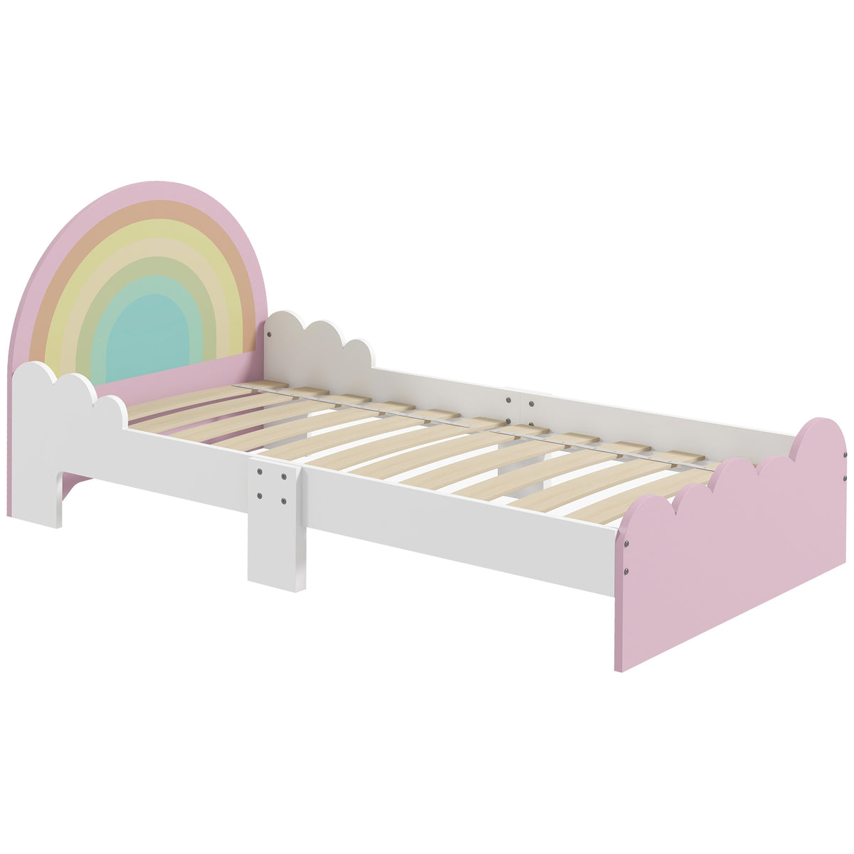 Kinderbett für Kinder von 3 bis 6 Jahren, 143 x 74 x 66 cm, Regenbogen-Design, inklusive Lattenrost, modernes Kinderzimmer, Rosa