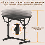 Table à Dessin Inclinable 0°-85°, Bureau à Dessin Réglable en Hauteur avec Rebord Antidérapant, Cadre en Acier, Noir
