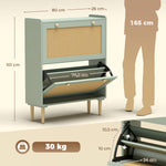 Meuble à chaussures 12 paires, armoire à chaussures avec 2 tiroirs rabattables, étagères réglables, 80x26x101 cm, vert