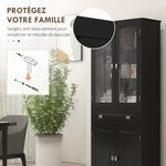 Buffet haut armoire de cuisine 4 portes dont 2 portes vitrées et 1 tiroir hauteur 160 cm avec étagères en bois noir