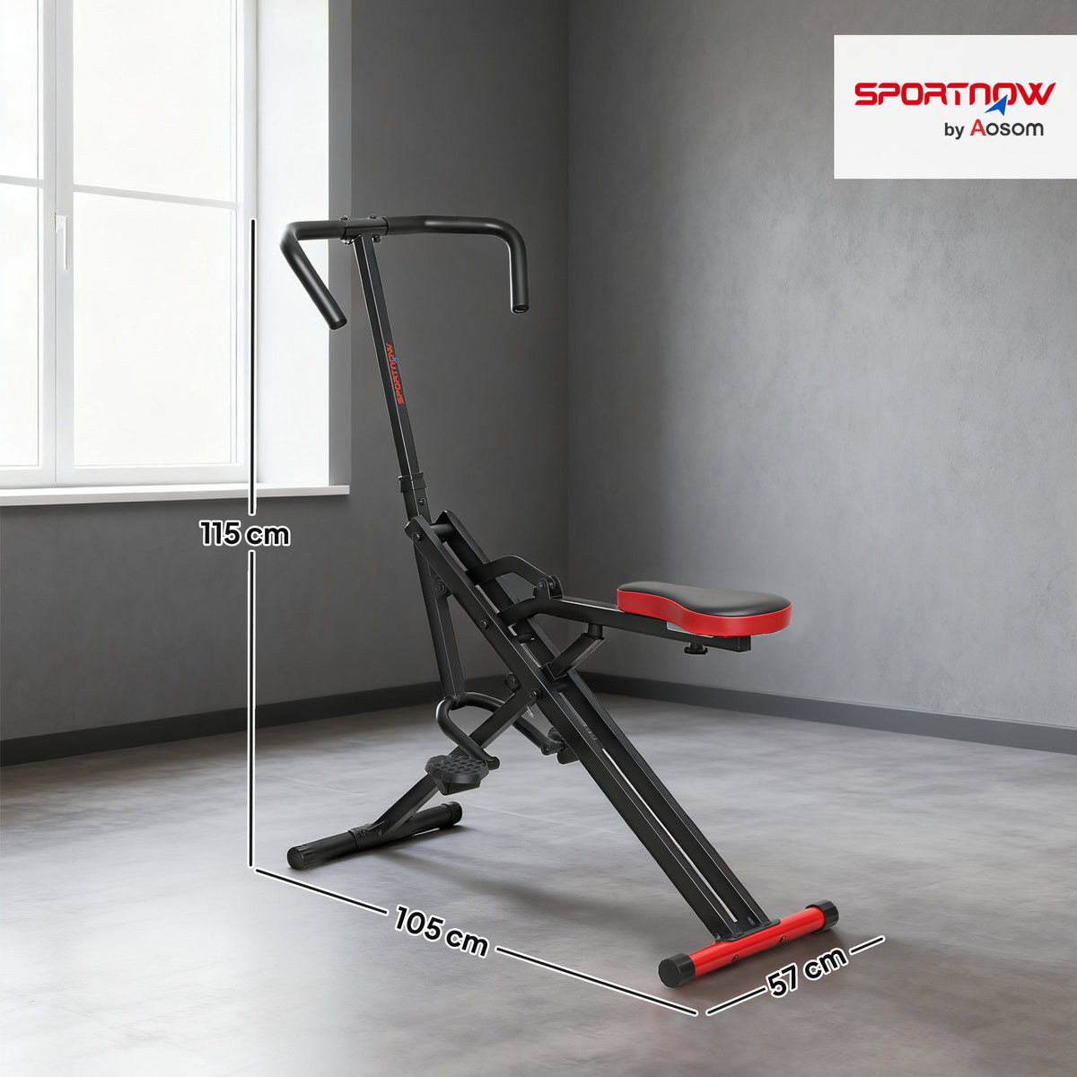 Appareil d'entraînement abdominal, appareil de fitness pliable avec siège réglable, pour bras jambes 57x105x115cm rouge