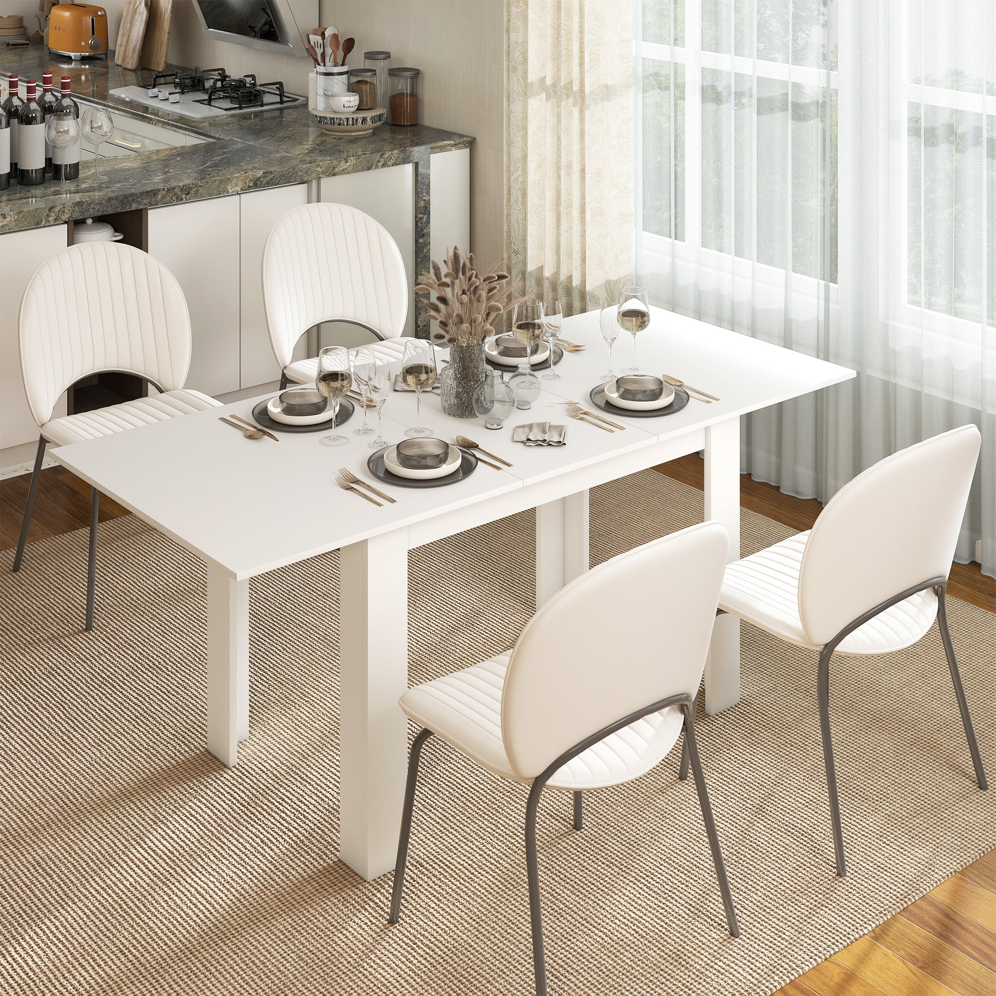Ausziehbarer Esstisch, rechteckiger Küchentisch, für 6-8 Personen, 140-180 x 80 cm, weiß