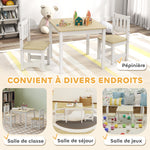 Table enfant avec chaise, lot table et 2 chaises enfant en bois pour dessiner, jouer, étudier, 56x52x48cm, bois naturel