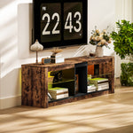 Meuble TV avec lumières LED et télécommande, étagères et compartiments ouvert, 140x35x47cm, marron