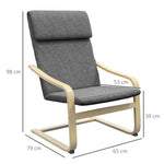 Fauteuil de salon, fauteuil chambre avec accoudoirs incurvés, coussin, tissu aspect lin, 65 x 79 x 98 cm, gris