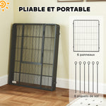Parc pour chien, enclos chien 6 panneaux modulable et pliable, portable en acier avec porte 80 x 100 gris
