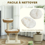 Arbre à chat arbre à grimper hauteur de 75,5 cm avec deux lits pour chat en rotin griffoirs coussins lavables beige