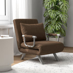 Fauteuil chauffeuse canapé-lit Convertible 1 Place déhoussable Grand Confort Coussin Pieds accoudoirs métal suède Marron