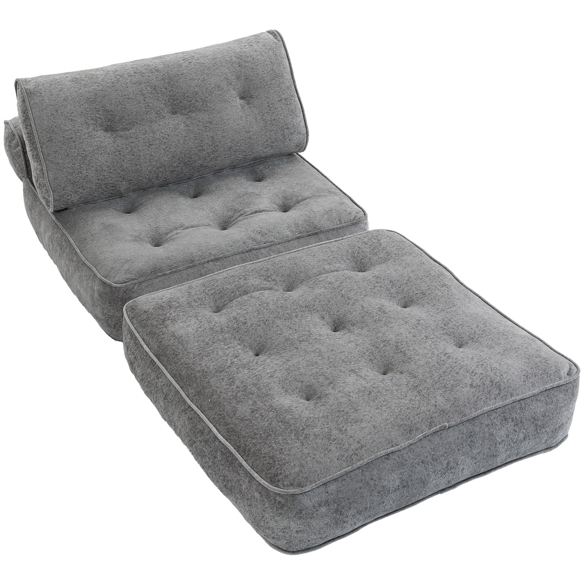 Fauteuil Convertible 1 Place 95 x 220 cm avec 2 Oreillers, Siège Épais, Fauteuil-Lit Chauffeuse 3 en 1, Gris Clair