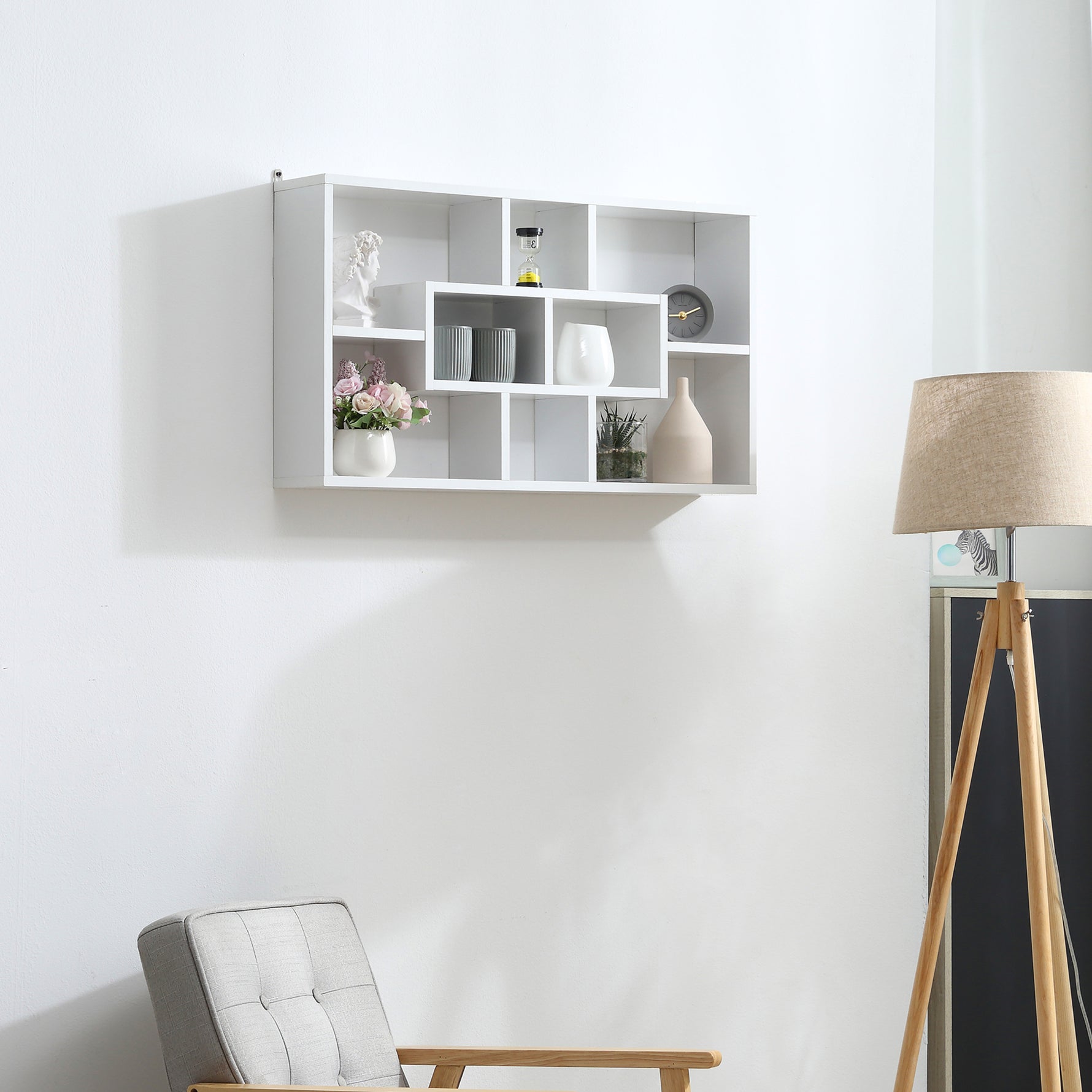 Étagère murale bibliothèque 8 cubes, meuble de rangement, design moderne, 85 x 14,5 x 47,5 cm, blanc