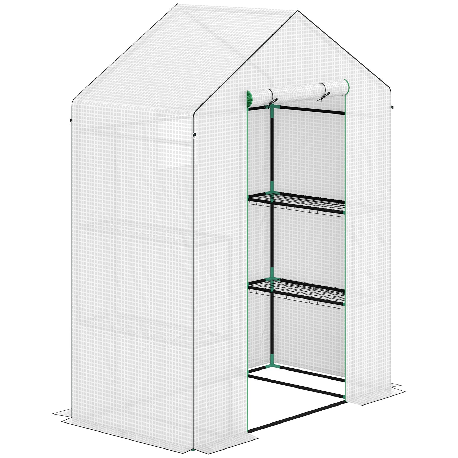 Serre de jardin avec 1 porte, 2 fenêtres et 2 étagères en forme de U pour Légumes Plantes Fleurs Bâche PE 140x73x190 cm