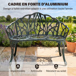 Cast aluminum garden bench, 2-seater outdoor bench with tulip backrest, floral seat, 99x57x78cm, antique green
