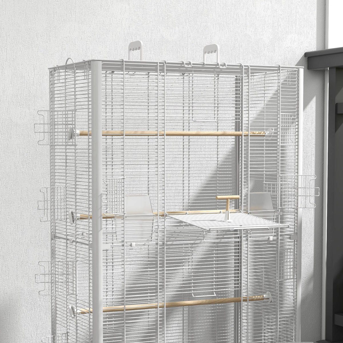 Cage à oiseaux volière avec portes perchoirs cage pour canaris perruches perroquets 61 x 36,5 x 98 cm blanc