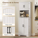 Buffet haut cuisine armoire de cuisine, 4 portes plan de travail 8 porte-épices étagères réglables 60x40x181,5cm blanc