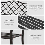 Banc 3 Places de Jardin terrasse Style Rural Chic 128L x 60l x 89H cm métal époxy anticorrosion Fonte Brun