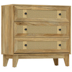 Commode 3 tiroirs meuble de rangement cannage en rotin aspect bois clair 80 x 35 x 76 cm