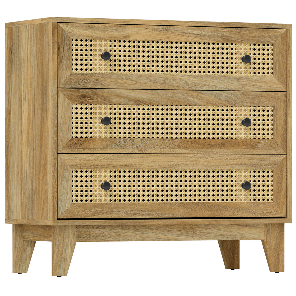 Commode 3 tiroirs meuble de rangement cannage en rotin aspect bois clair 80 x 35 x 76 cm