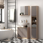 Ensemble de Meuble sous lavabo, armoire avec miroir et meuble colonne pour salle de bain en bois chêne Clair Gris