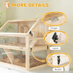 Cage hamster rongeur à 3 niveaux fond amovible de 31 cm de profondeur cabane balançoire 80x50x76cm finition bois naturel