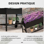 Jardinière sur Pieds Potager dim. 109L x 39l x 80H cm étagère 2 Roues + Insert d'irrigation métal Noir