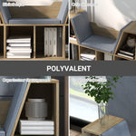 Bibliothèque Banc 2 en 1 Design Contemporain 6 casiers 3 Coussins fournis 102L x 30l x 61H cm Chêne Gris