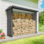 Abri-bûches couvert support pour bois de chauffage plancher surélevé toit incliné, acier galvanisé 213x66,5x150cm gris