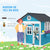 Cabane enfant extérieur maison enfant extérieure avec porte fenêtres et jardinières 114 x 126,4 x 135 cm bleu