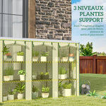 Serre de jardin avec étagères à 3 niveaux serre de balcon 3 portes enroulables zippées 215 x 46 x 151 cm blanc