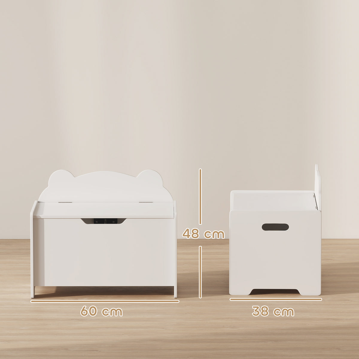 Coffre à jouet enfant avec couvercle rabattable, coffre de rangement enfant, forme d'ours, 60 x 38 x 48 cm, blanc