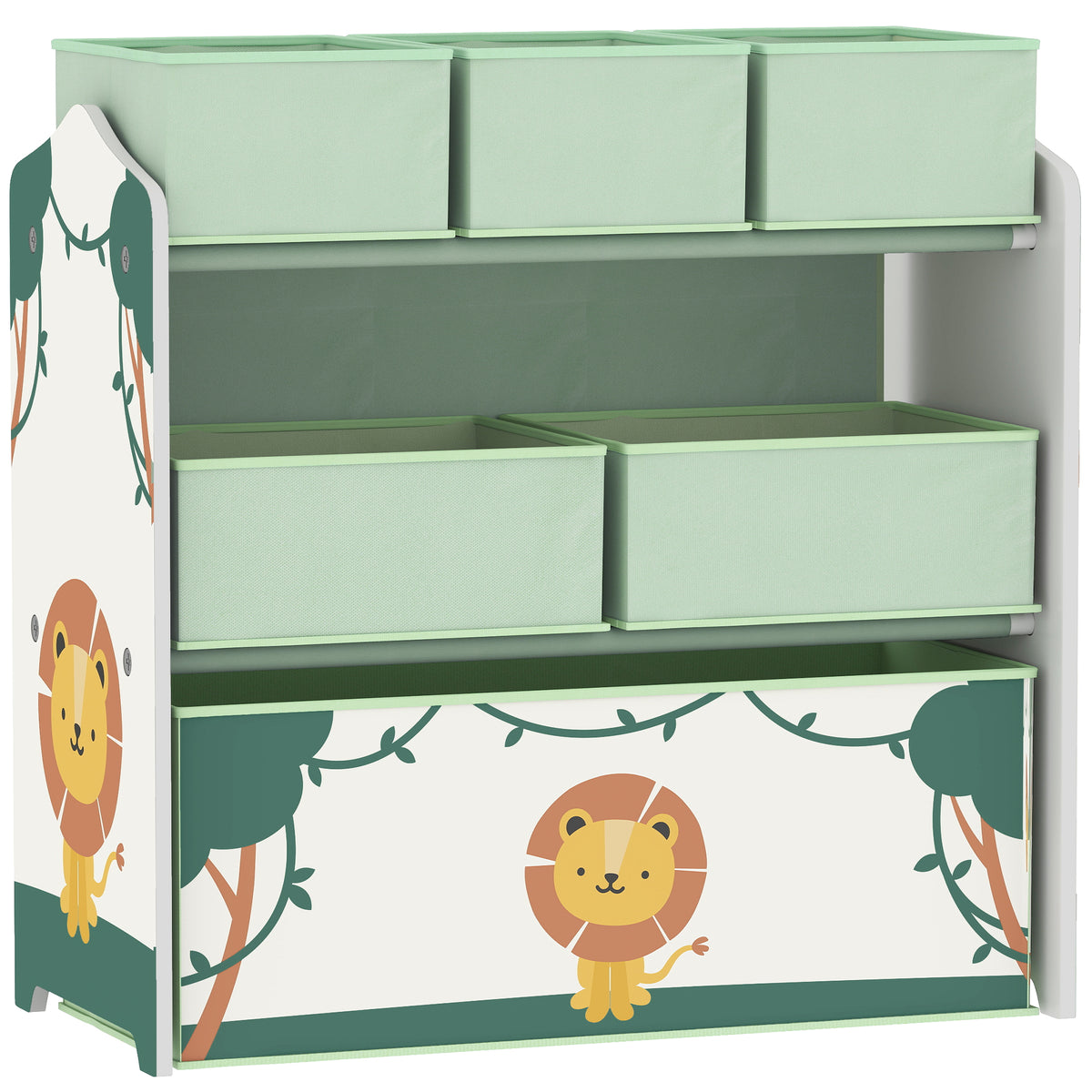 Meuble rangement enfant à 3 niveaux, étagère de rangement pour jouets enfants avec 6 boîtes en tissu amovibles, vert