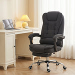 Fauteuil de bureau direction massant chauffant hauteur réglable dossier inclinable toile de lin noir