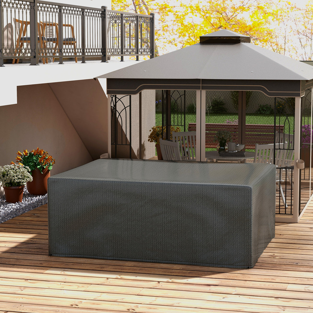 Housse salon de jardin extérieure bâche de protection extérieure anti-UV  en polyéthylène 235 x 190 x 90 cm gris