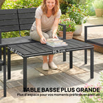 Salon de Jardin Extérieur 4 Pièces, Canapé 2 Places, 2 Chaises, Table Basse, Mobilier de Jardin en HDPE Effet Bois Noir