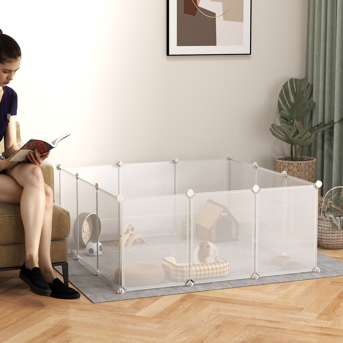 Enclos parc modulable pour petits animaux 12 panneaux pour chiot, cochon 105 x 105 x 45 cm blanc
