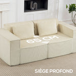 Canapé 3 places en velours côtelé, canapé rembourré, larges accoudoirs, 2 coussins, pas de montage, 202x90x76cm, beige-4