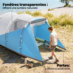Tente de camping familiale 3 personnes, tente tunnel imperméable, 2 portes fenêtres, ventilée 4,6 x 2,6 x 1,9 m, bleu