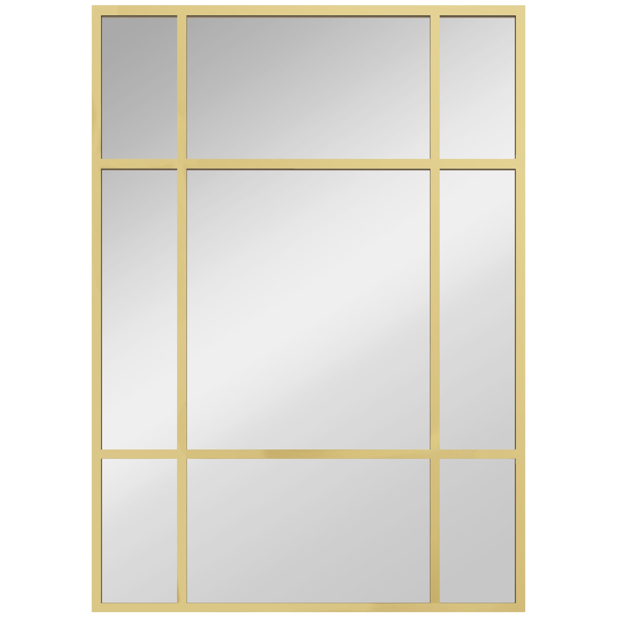 Leiho estiloko hormako ispilu angeluzuzena, horizontalean edo bertikalean jartzeko, 4 kako eta urre-koloreko metalezko egiturarekin – 50 × 70 cm