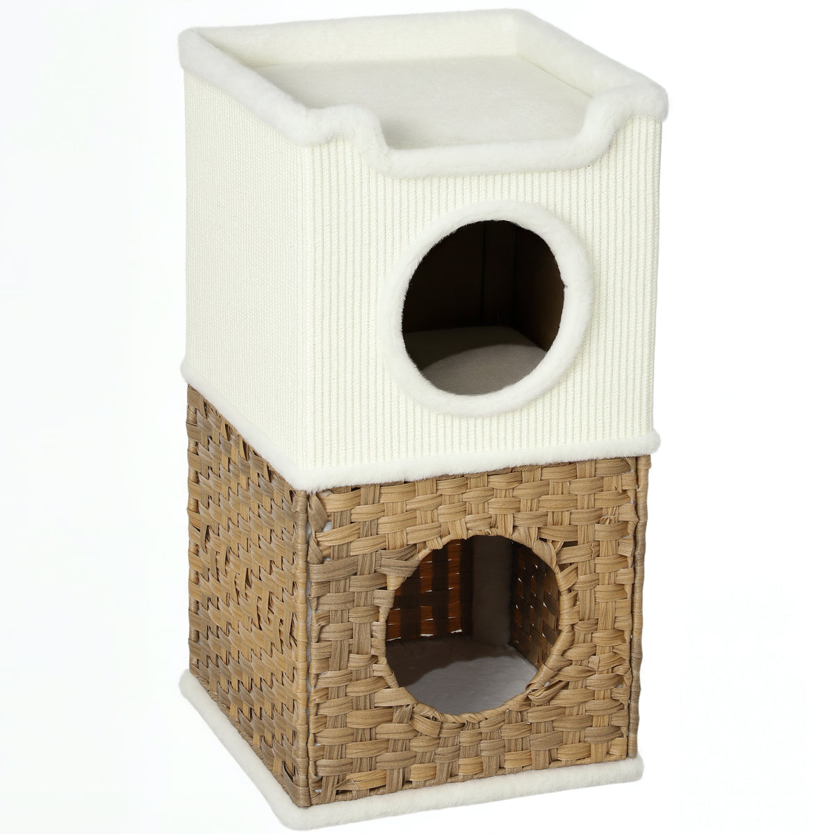 Niche pour chat d'intérieur à 3 niveaux, tour pour chat avec griffoir en sisal à griffer 41 x 41 x 75,5 cm, crème