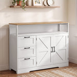 Credenza da cucina, mobile contenitore con 3 cassetti, 2 ante stile rustico, piano di lavoro e scomparto aperto, bianco